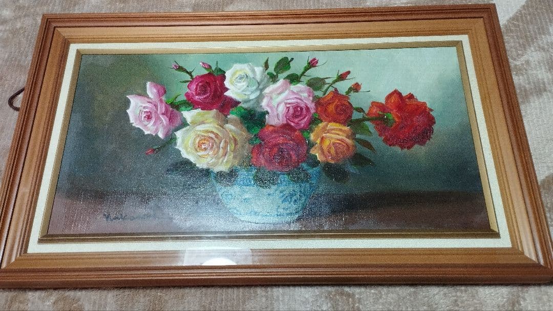 バラの花束 油絵 木製フレーム付き　高島屋