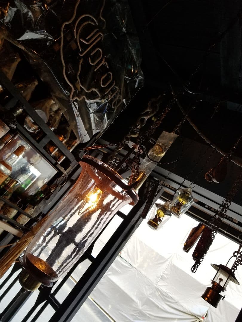 希少　ヴィンテージ　ロートアイアン　釣り鐘　気泡　手吹き　硝子　吊り下げ　ランプ