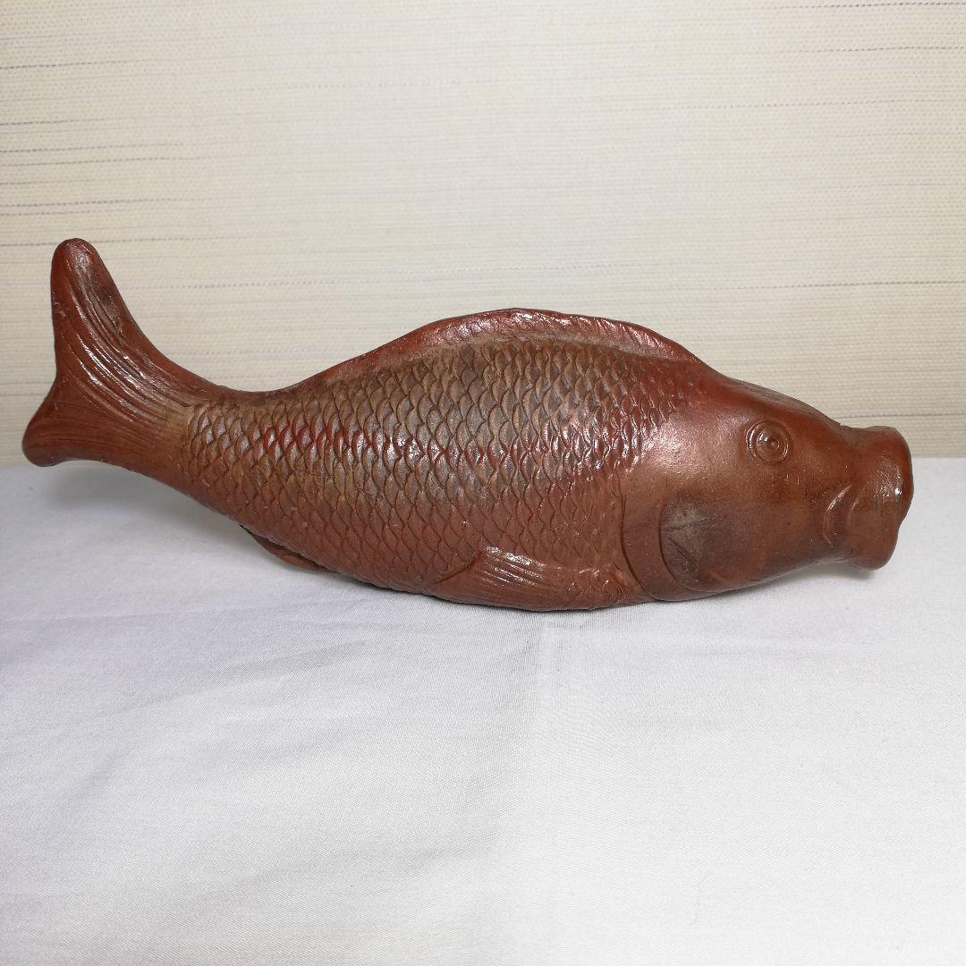 明治時代 備前焼 魚掛け花入 細工物 オブジェ 陶彫 緋襷 花器 工芸品 花瓶