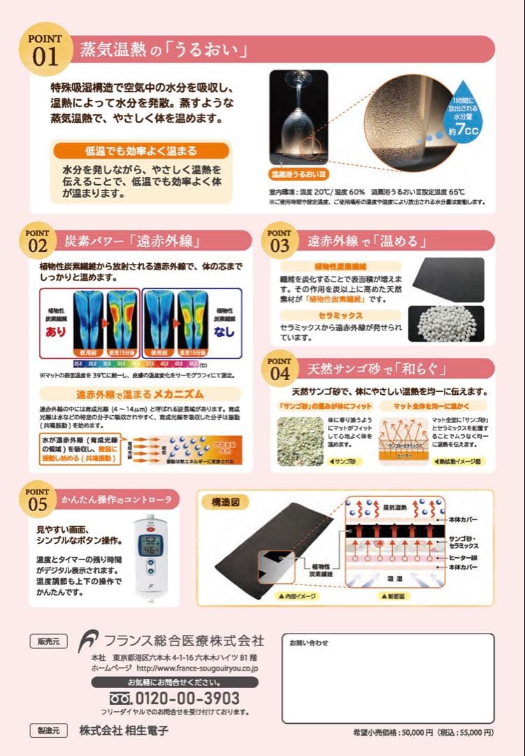 【新品未使用 】温蒸浴うるおいIII フランス総合医療遠赤外線マット 蒸気温熱