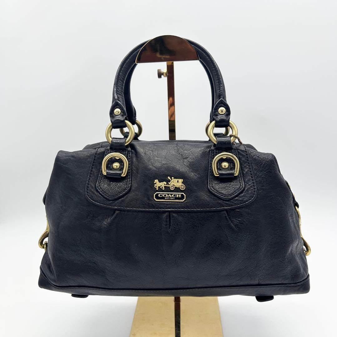 A978 美品 コーチ シボ革 レザー 2way ハンド ワンショル 黒 金具G