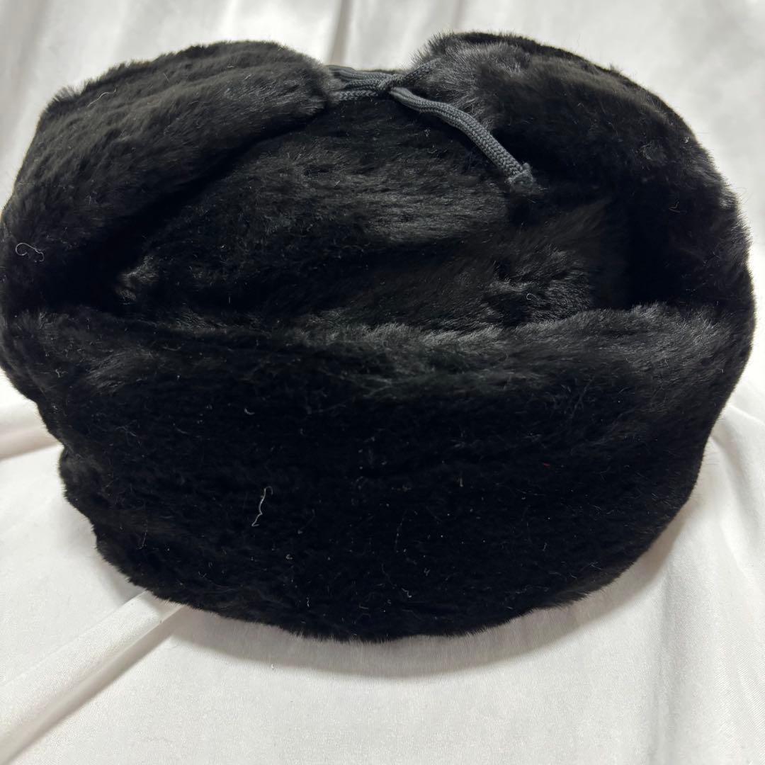 ソ連軍　ロシア軍　ウシャンカ　帽章付き　フライトキャップ　防寒帽　フェイクファー