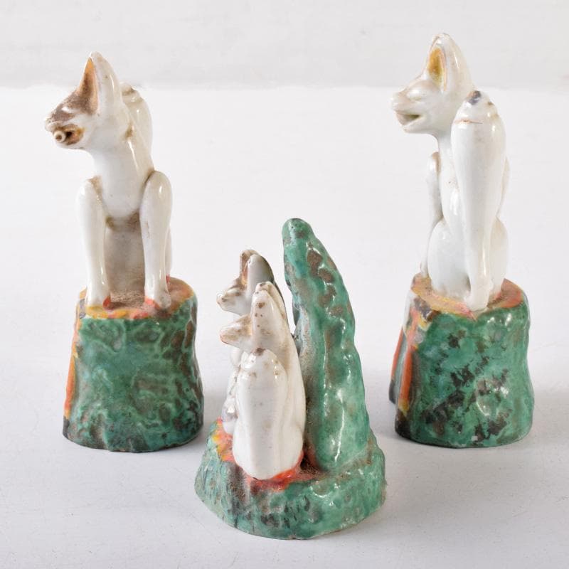 陶器製　色絵金彩　お稲荷さん　狐　3点まとめて　M　R8078