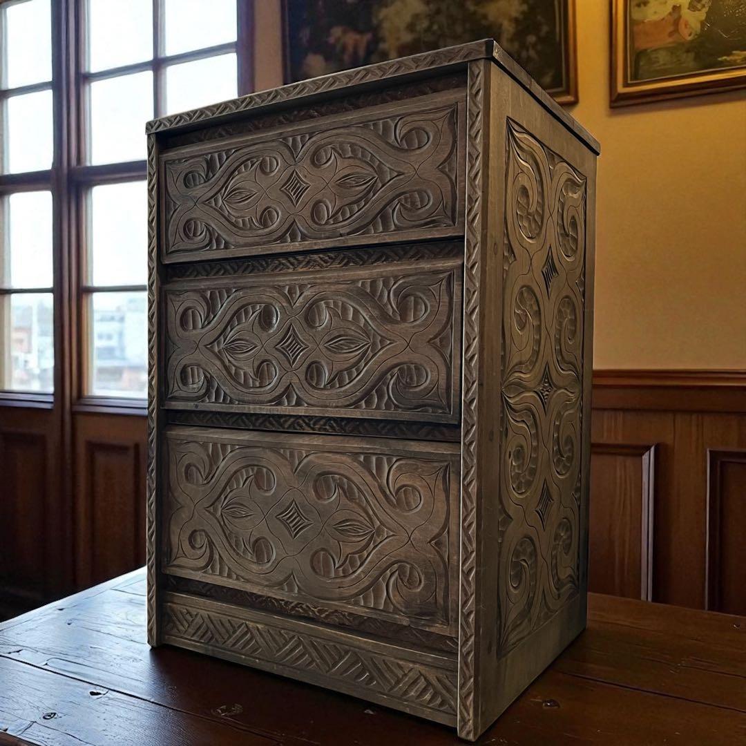 アイヌ 木彫り 小引き出し 小物　木製 引き出し チェスト ビンテージ　入手困難