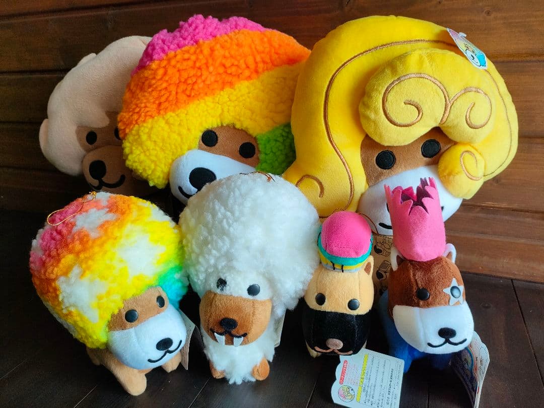 アフロ犬　ぬいぐるみ・PART3×4体＆フェイスクッション3個まとめ売り