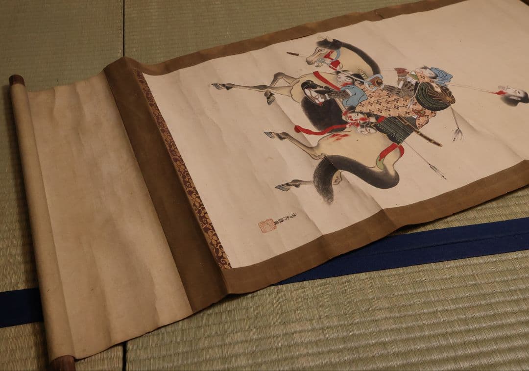 【模写】日本画 前田利家桶狭間凱旋画 清秀謹摸 紙本 掛軸 武者 MB156