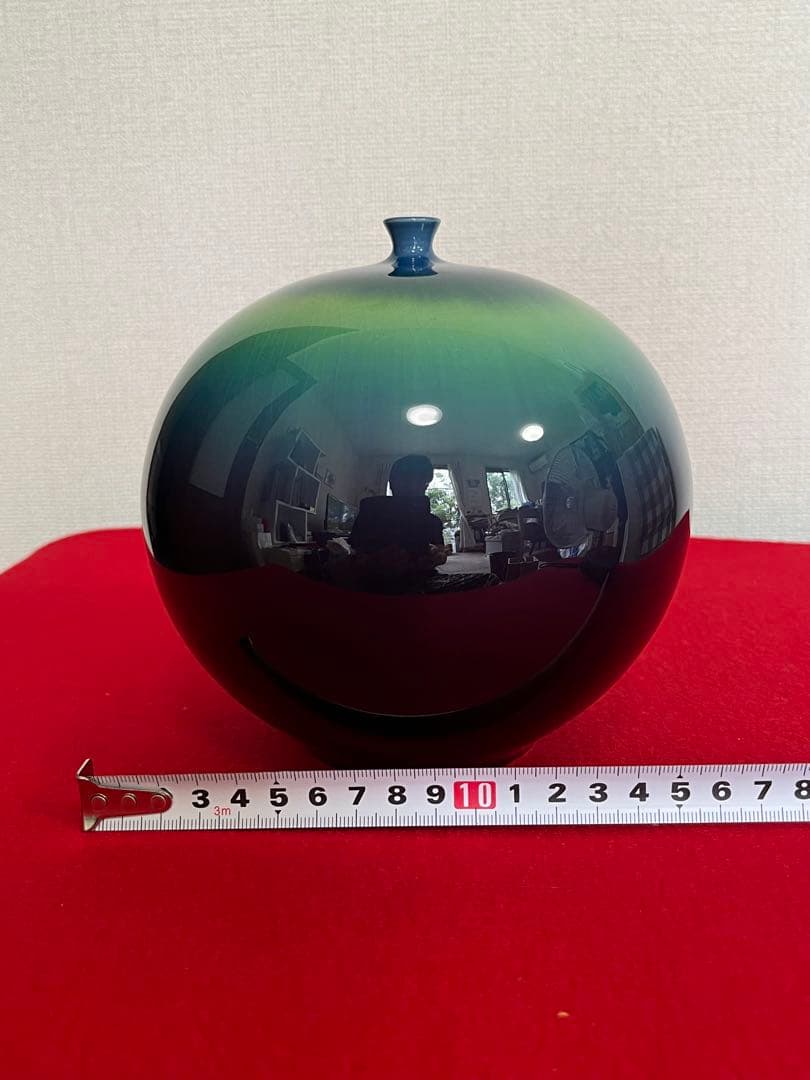 人間国宝 三代 徳田八十吉（正彦銘）碧明釉 壺 管理T272
