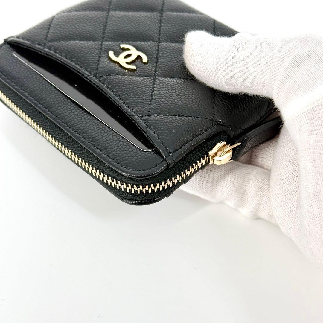 新品 CHANEL ジップ カード ケース キャビアスキン ブラック 黒