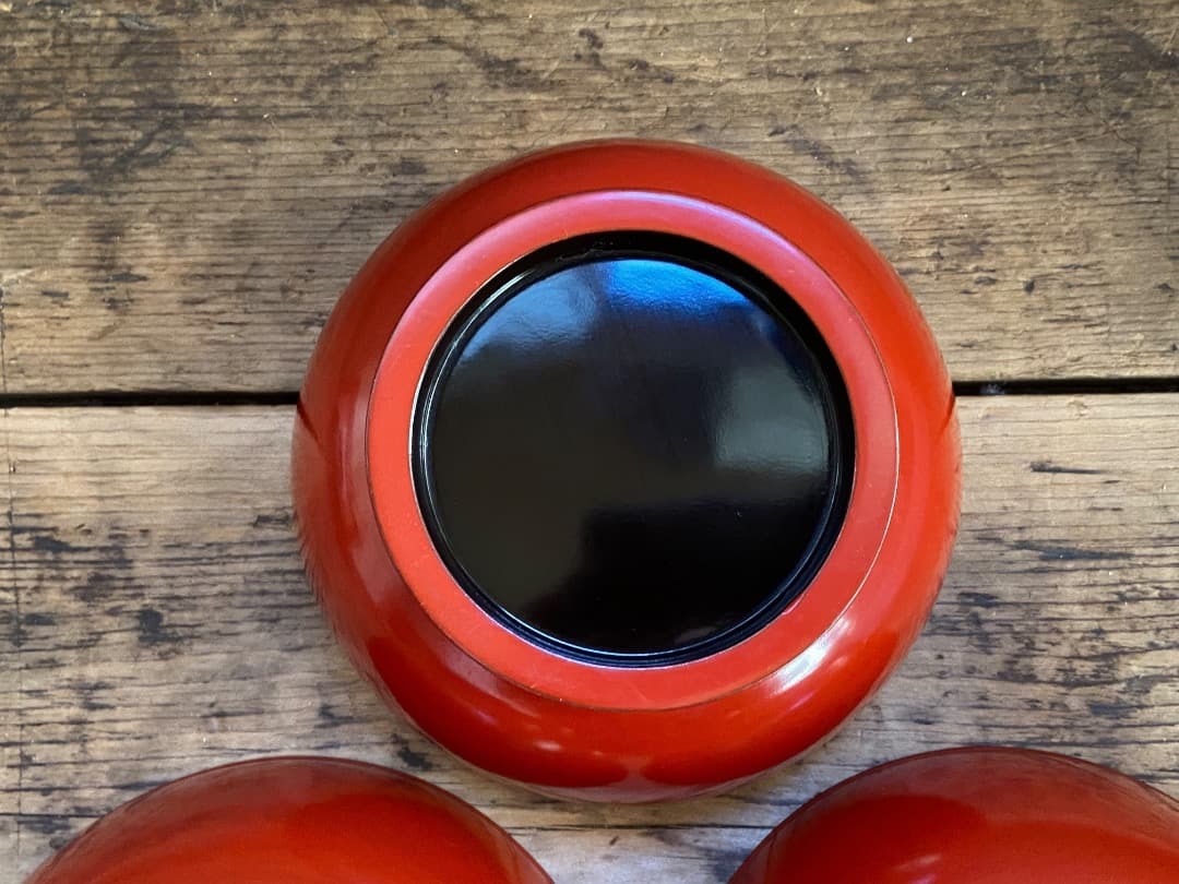 いろはにほへと 輪島塗 金縁 煮物椀 5客 / 朱漆 漆器椀 懐石椀