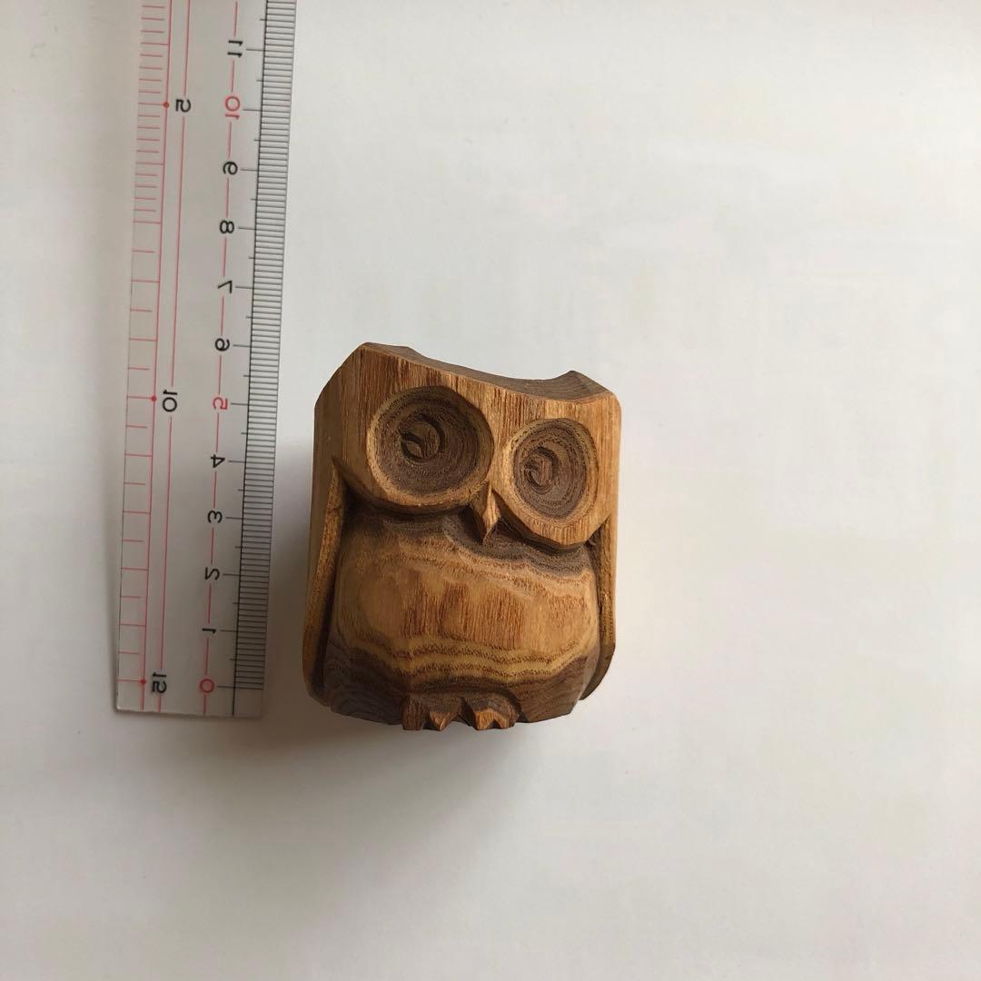 昭和レトロ　ふくろう　置物　木彫り　白樺　梟　工芸品　北海道