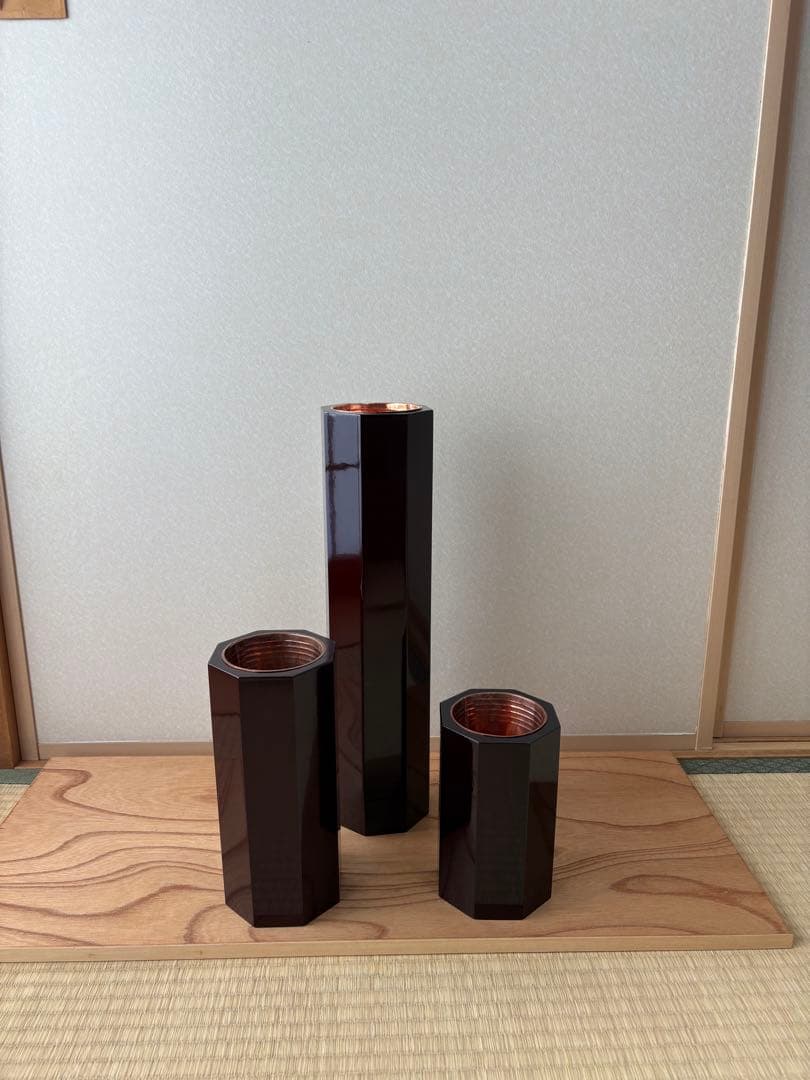 65 お正月限定セール　美品　短三管筒　3本セット　溜塗り　華道　格花　花器