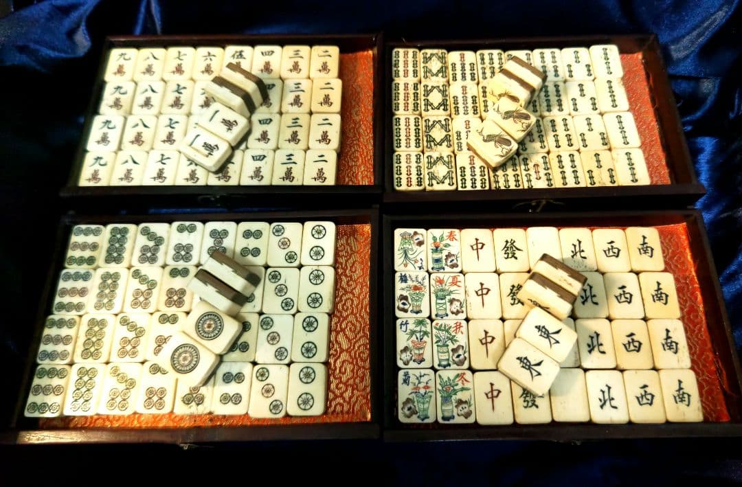 アンティーク 麻雀牌 木箱 レトロ 骨牌 竹牌 マージャン