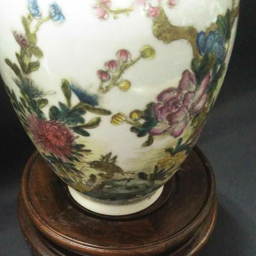 ※中国古美術/粉彩梅花牡丹紋瓶/(擁正年製)