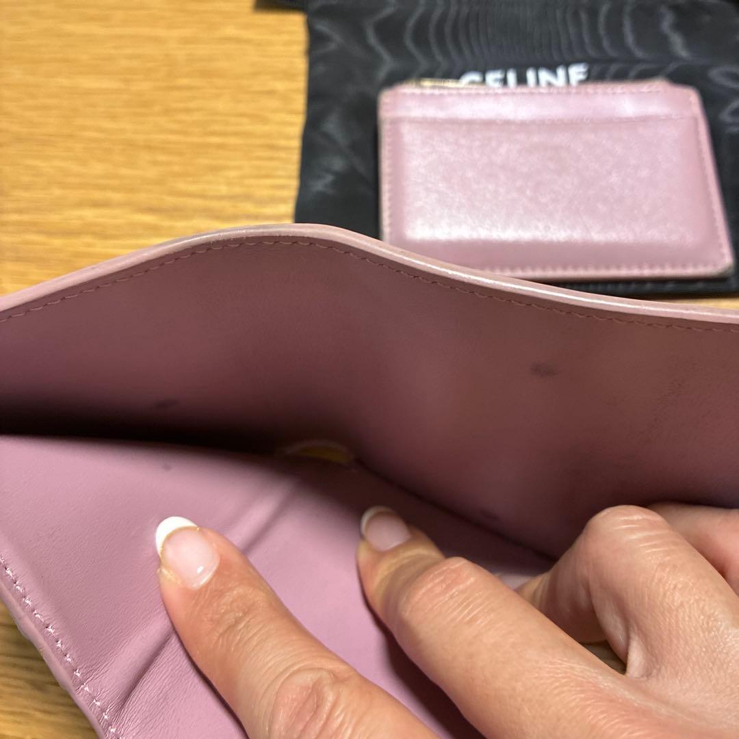 CELINE ピンク紫　折り財布　入れ付きコンパクトウォレット トリオンフ