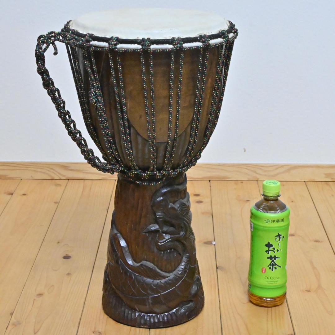 【新品同様】50cm大型サイズ「ジャンベ」龍の彫刻 バリ製・アフリカ太鼓(美品)