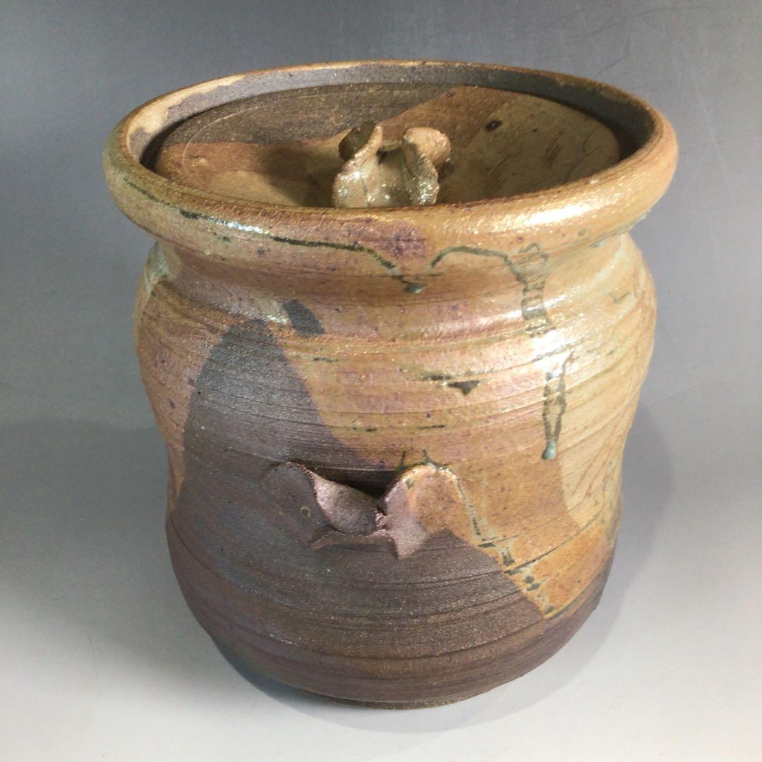 Ｐ２９５　水指　『在銘』『窯変錦彩』『耳付水指』　共箱　茶道具