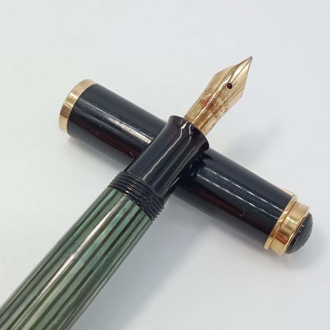 ペリカン pelican 万年筆 585 14KARAT 緑縞 ゴールド 14金