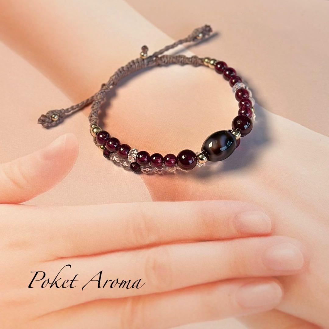 『照精』如意天珠とロードナイトガーネットのマクラメブレスレット