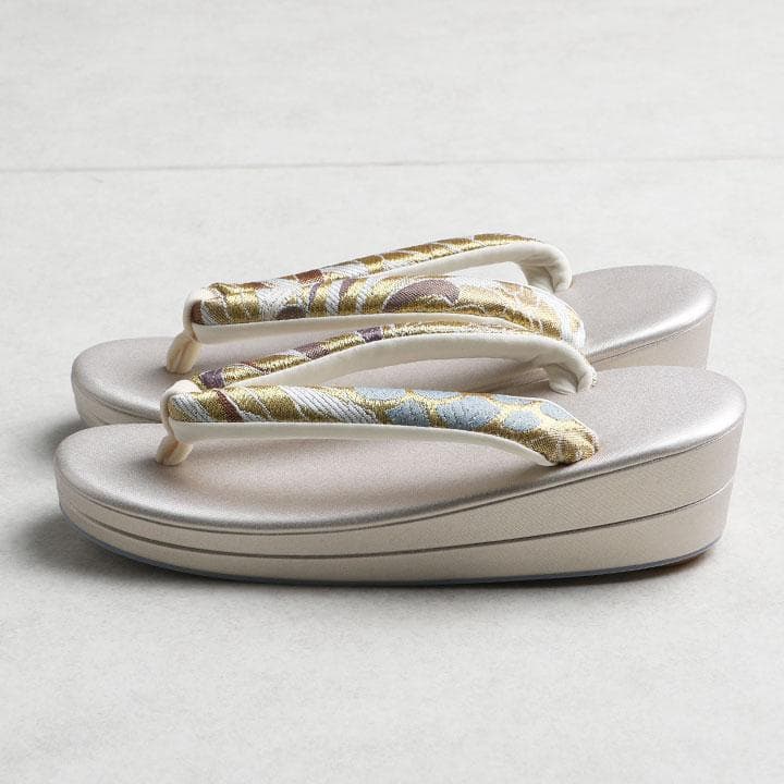 草履バッグセット　乱菊や草花柄　くすみ系　24cm 01671