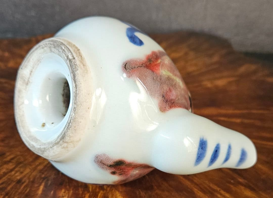 韓国古美術　韓国古陶磁器　李朝　青華辰砂　文字入　桃形　水滴　文房具　書道具