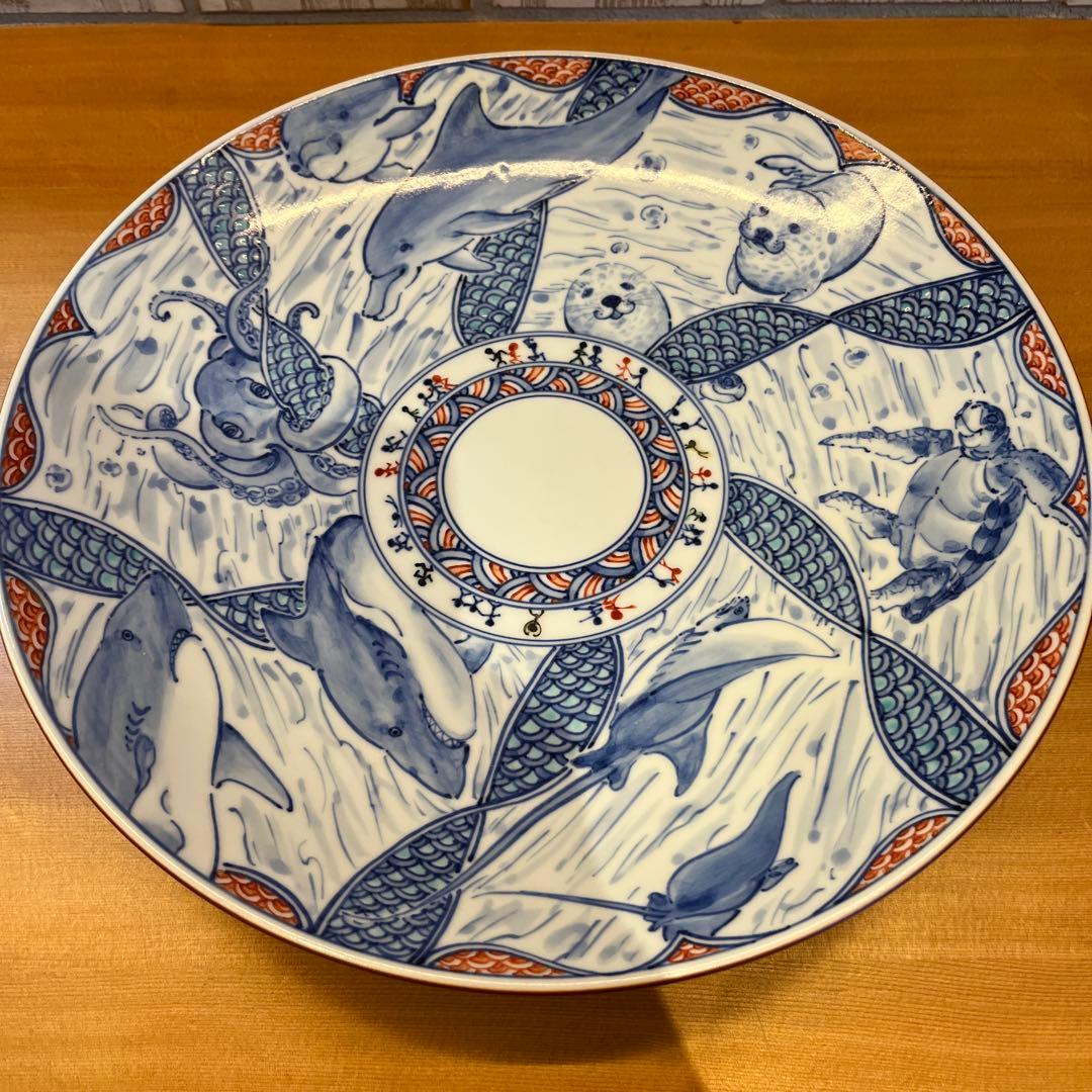 青白磁 大皿 海洋生物デザイン作家物