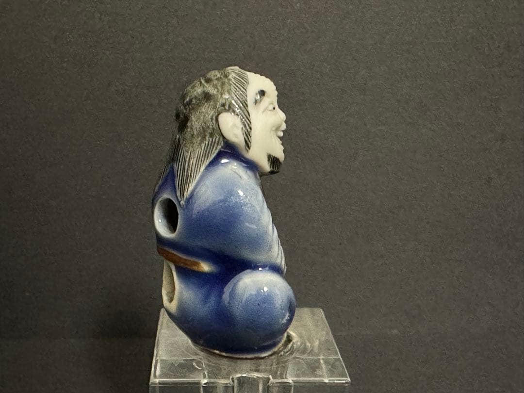 【根付(netsuke)】陶器　瑠璃鉄釉蝦蟇仙人根付　江戸時代