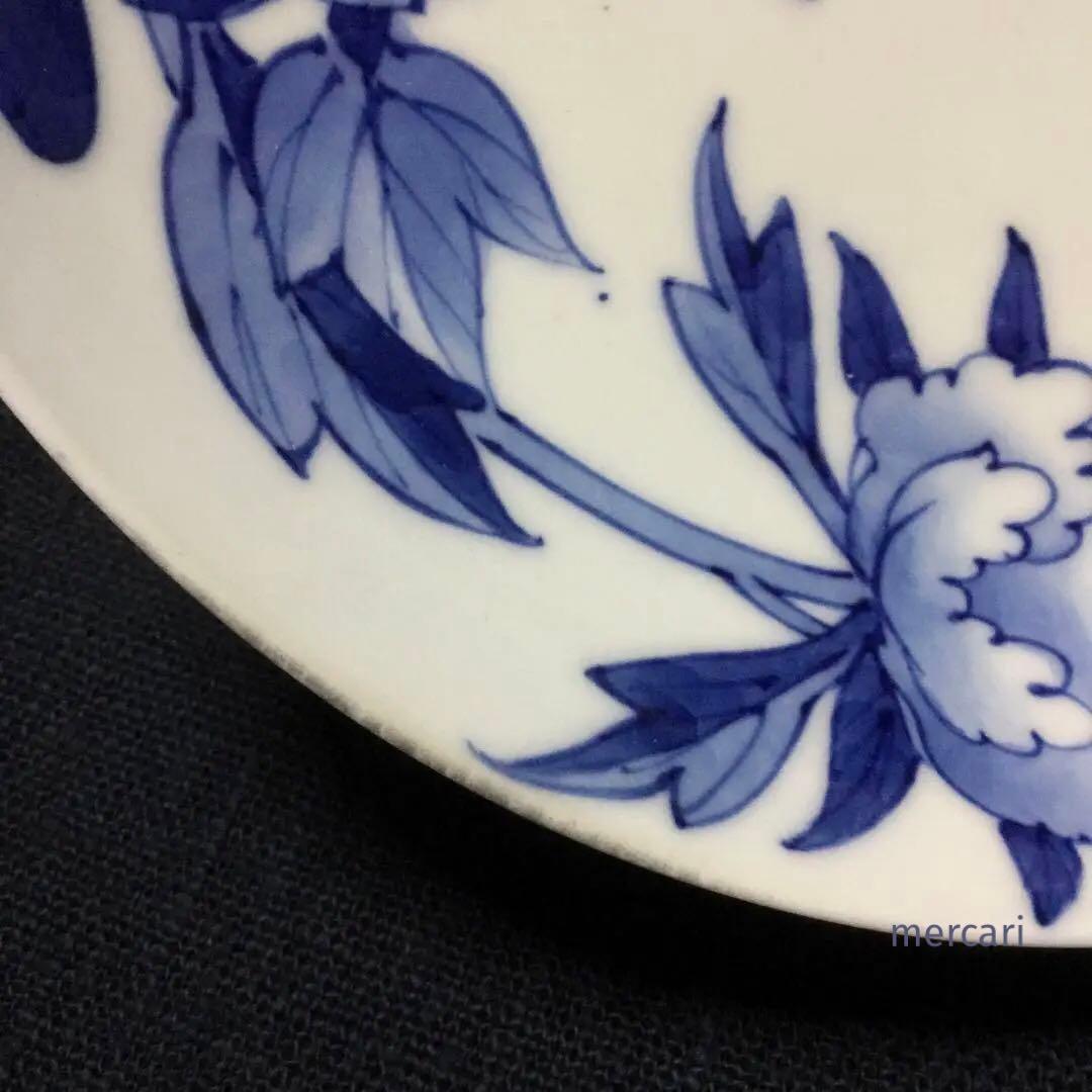 有田焼 鍋島様式 染付芍薬文 七寸高台皿  /骨董/時代物