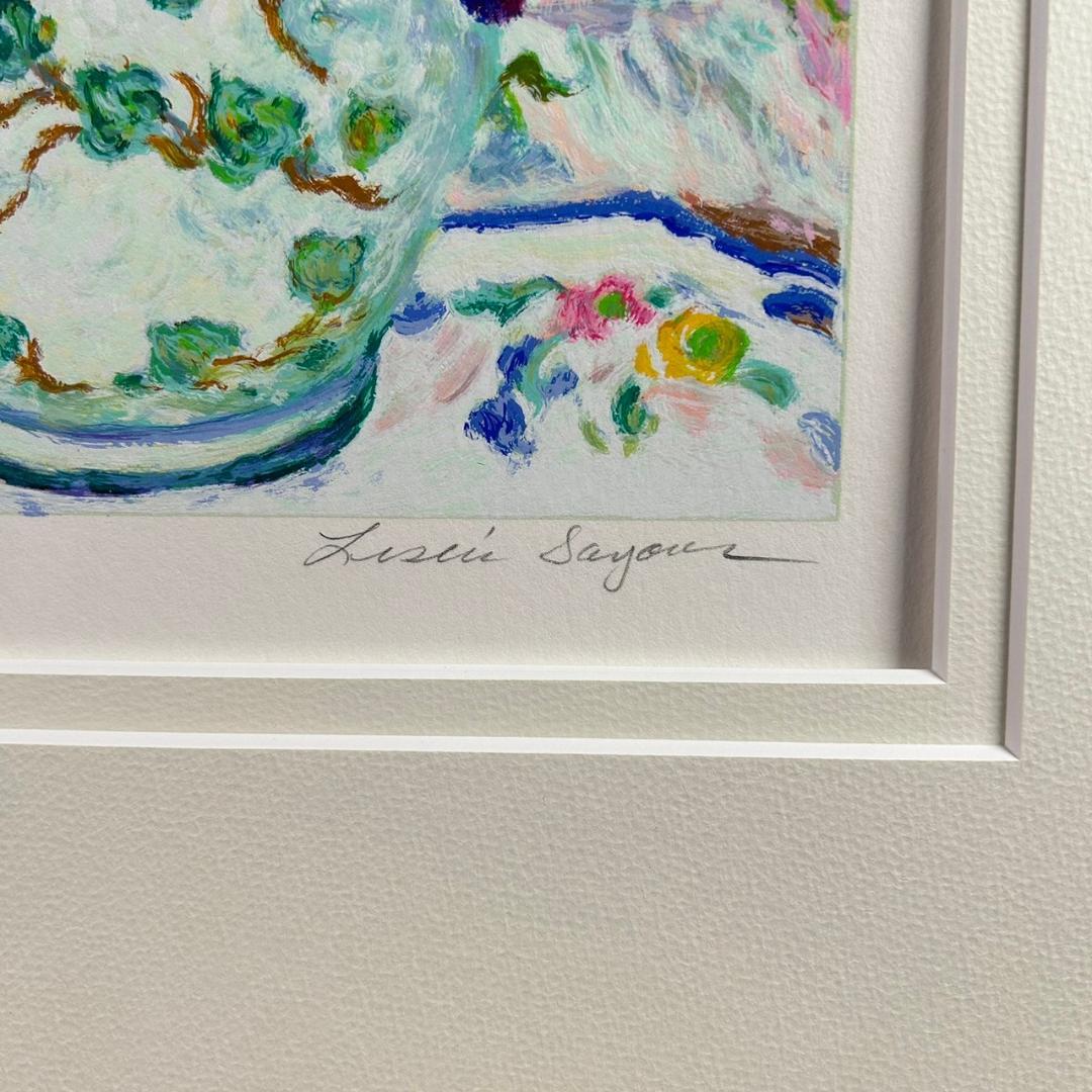 美品 レスリー・セイヤー「スイートピーズ」シルクスクリーン 直筆サイン入 額縁入