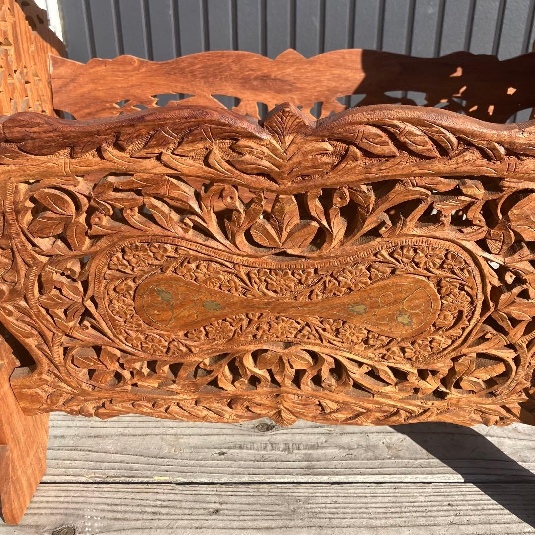 アンティーク 象嵌細工 彫刻 木製マガジンラック レトロ ビンテージヴィンテージ