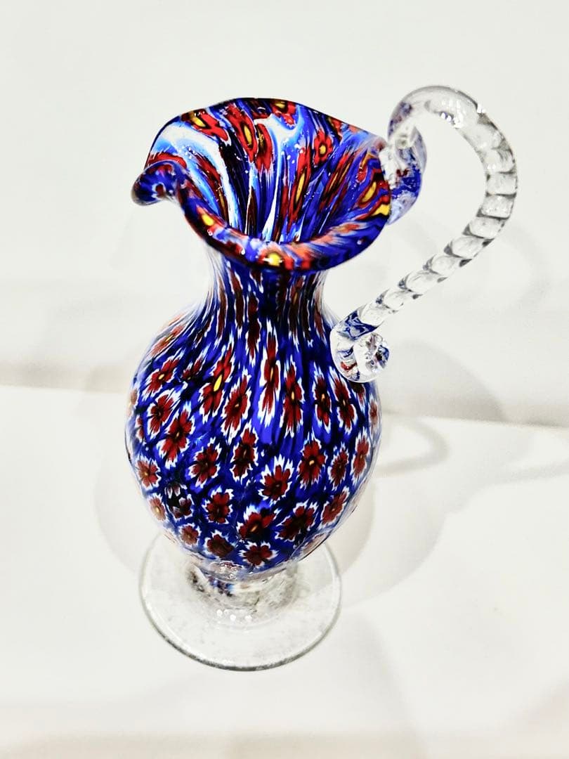レトロ ベネチアン ガラス ムラーノ ミルフィオリ 水差し イタリア ブルー