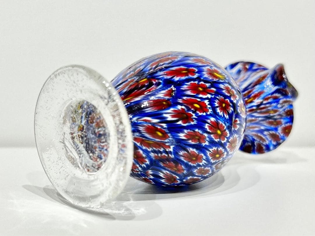 レトロ ベネチアン ガラス ムラーノ ミルフィオリ 水差し イタリア ブルー