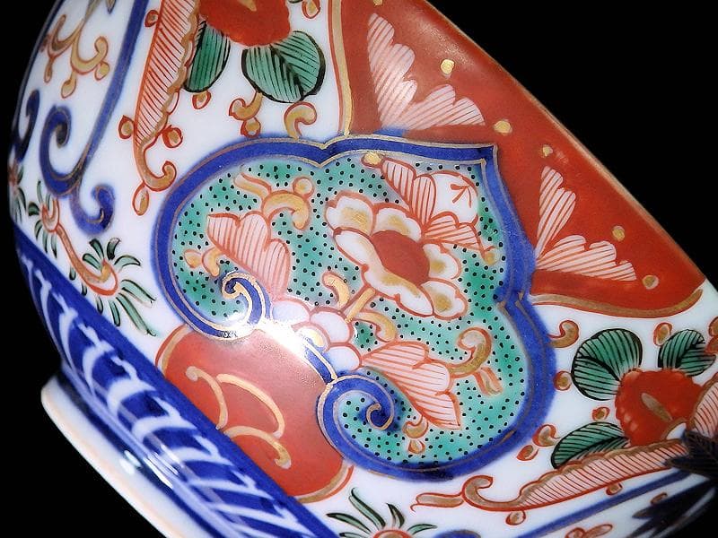 大聖寺伊万里　金襴手　花の図　大振蓋茶碗　E36AS-CPc