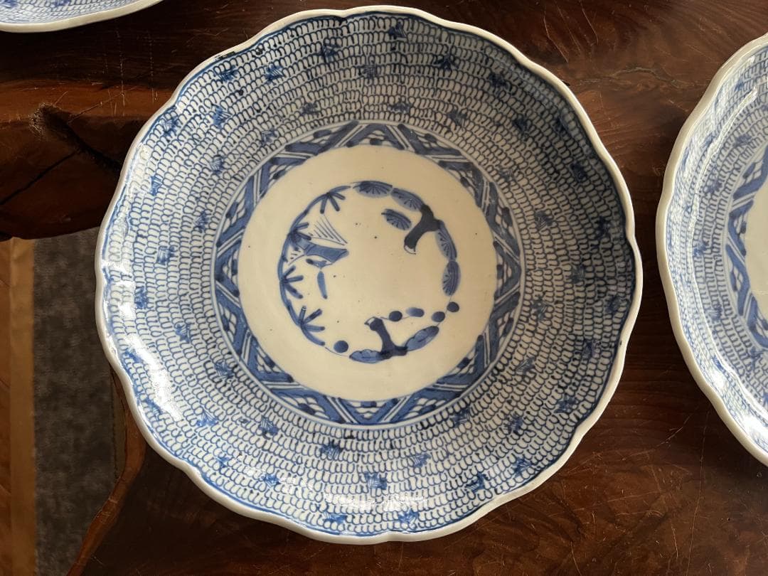 古伊万里　微塵唐草染付７寸５枚セット（太明成化年製）貴重