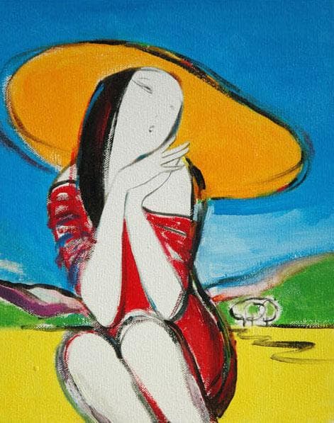 油絵 菅家令子 絵 絵画 インテリア F3-010511 女性(夢見る夢子さん）