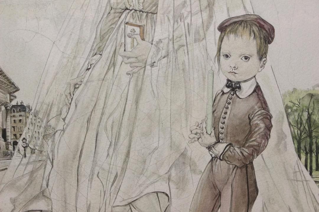 藤田嗣治 リトグラフ 魅せられし河より「サンフィリップ教会」75部限定 5/75