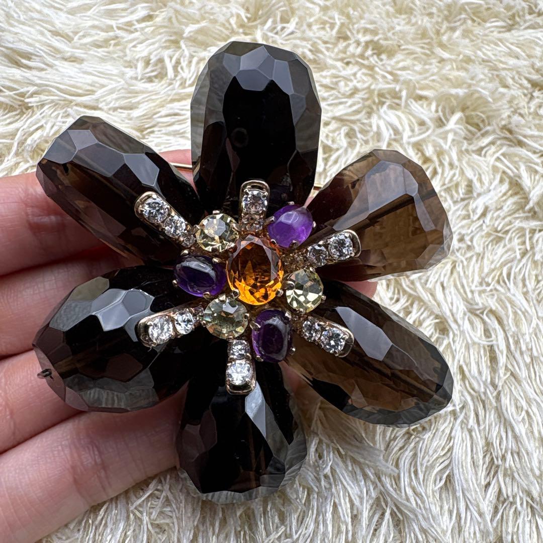 希少　グッチ　カラーストーン　フラワー　クリスタル　ブローチ