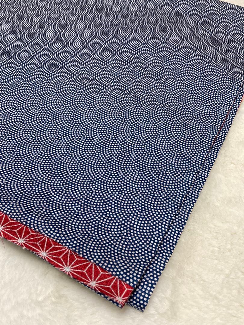 浴衣　反物　両面染め　青海波　麻の葉　紺×赤