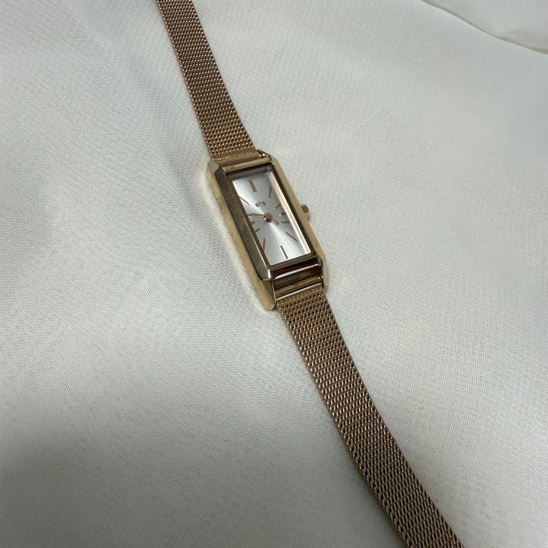 【ete】【美品】レクタングルフェイス メッシュベルト ウォッチ ピンクゴールド