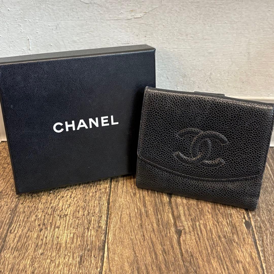 CHANEL シャネル 折りたたみ 財布 レザー キャビアスキン ヴィンテージ