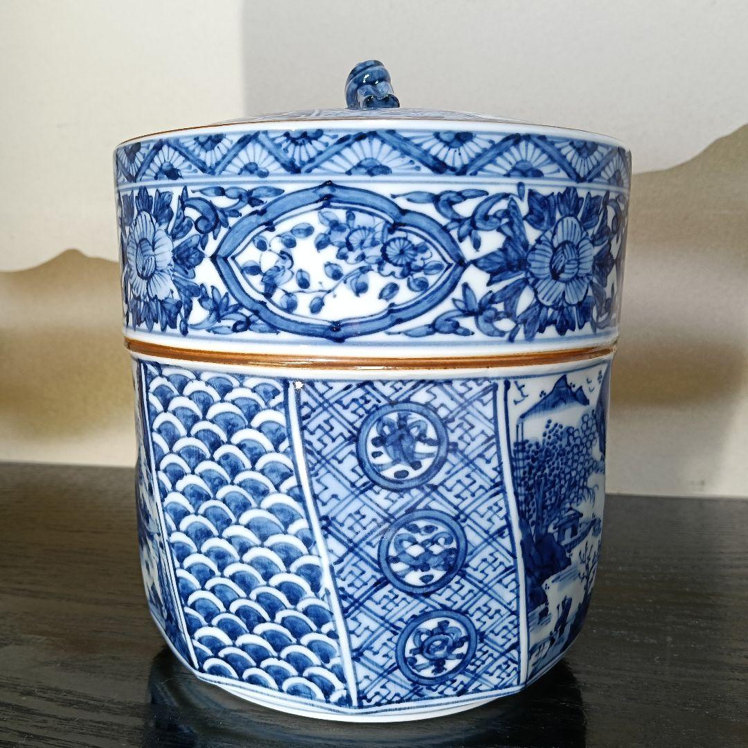 AN77 茶道具 高野昭阿弥造 水指 染付腰捻水差 木製漆蓋付 共箱未使用