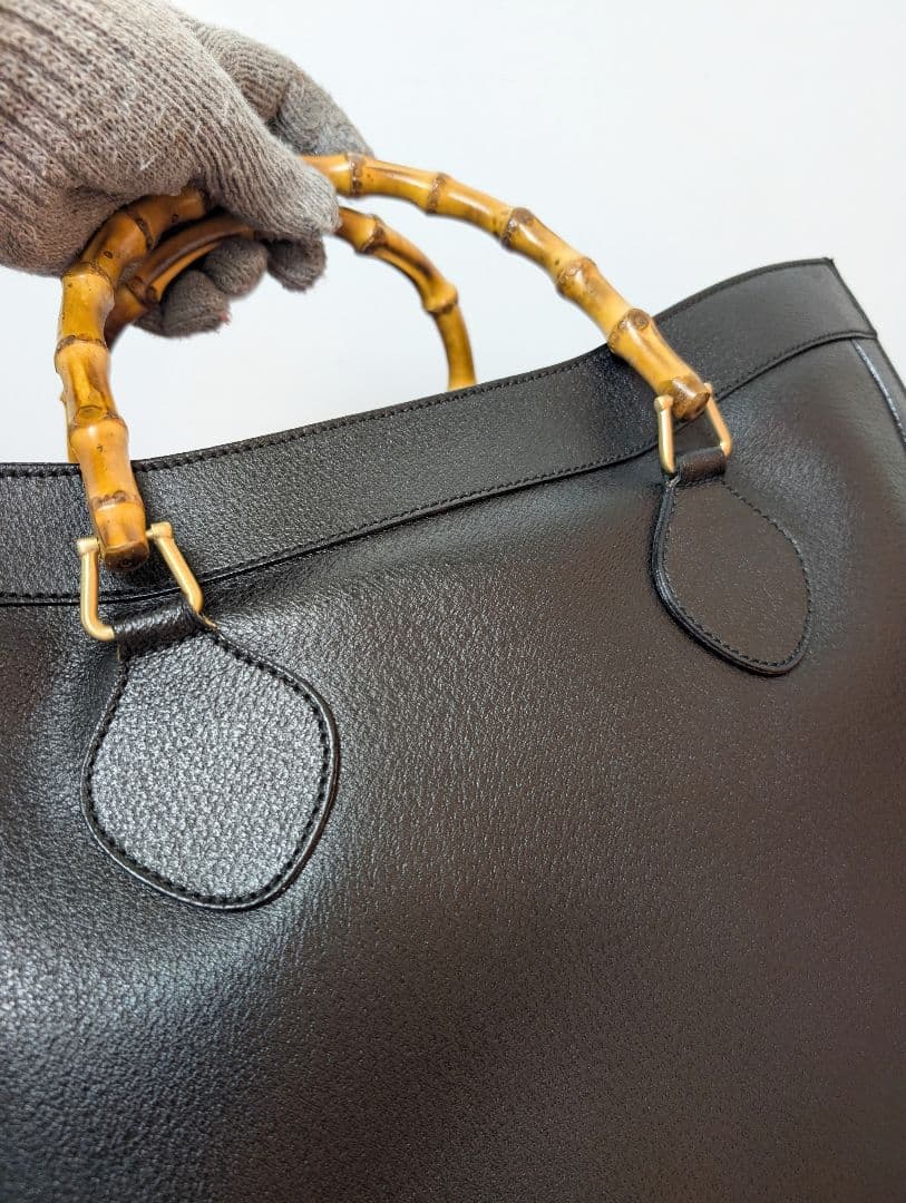 美品 極希少！Gucci バンブー 大型レザーハンドバッグ トートバッグブラック