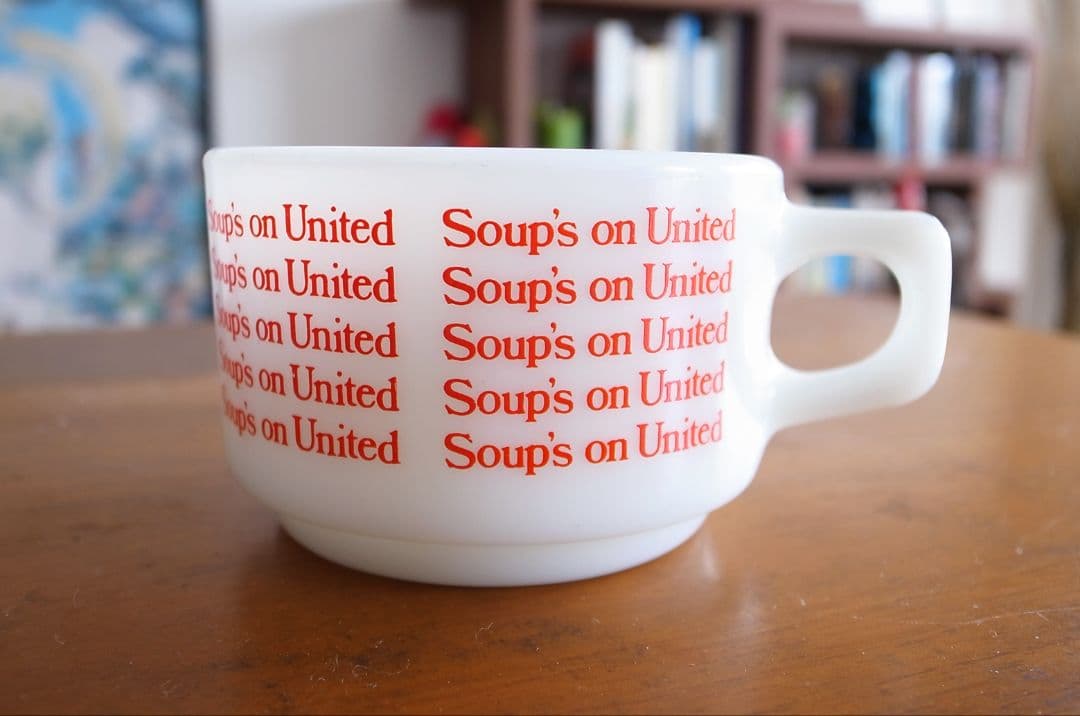 ★★ ユナイテッド航空 1970年代 耐熱ガラス製マグカップ／機内食 昭和レトロ