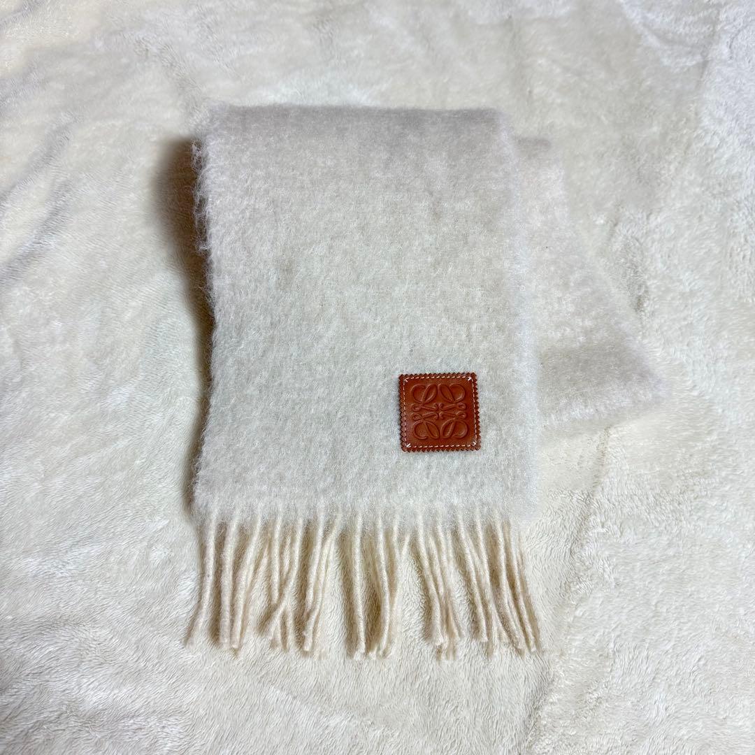 LOEWEロエベ ウールモヘアマフラー ホワイトアイボリー