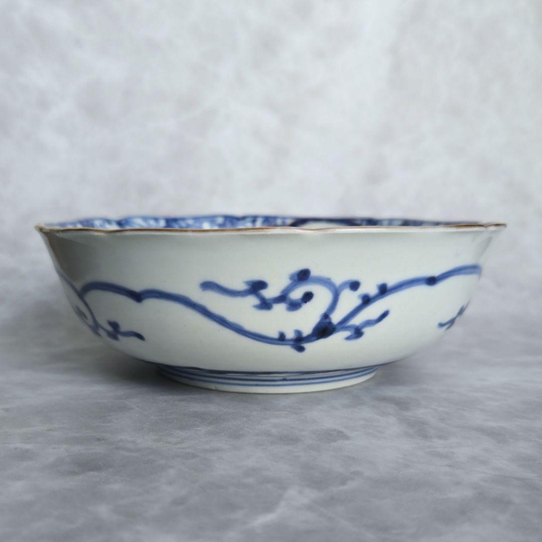 古伊万里　花唐草　深皿　江戸時代　染付　金彩　赤絵　金直し　金継ぎ　アンティーク