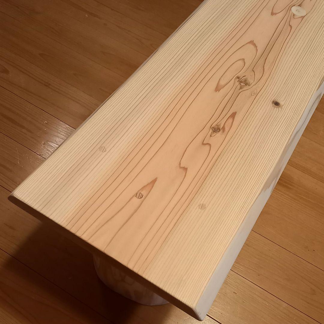 一点物　国産杉スツール、ベンチ　無垢一枚板&丸太半割りログ脚使用