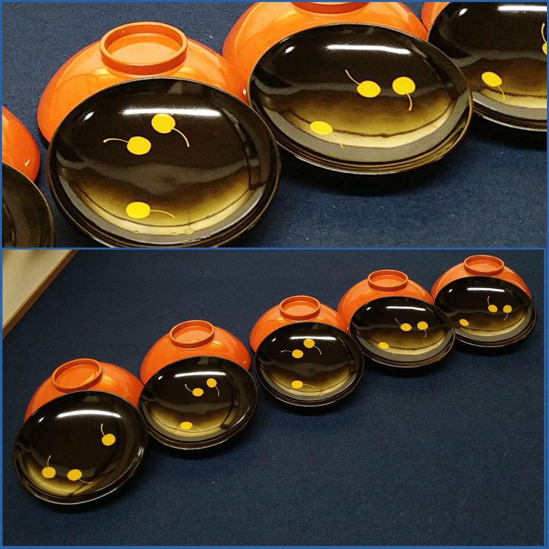 AG75 輪島塗 吸物椀 漆絵 銀杏図 蓋付吸物椀 木製漆塗 六客 お椀