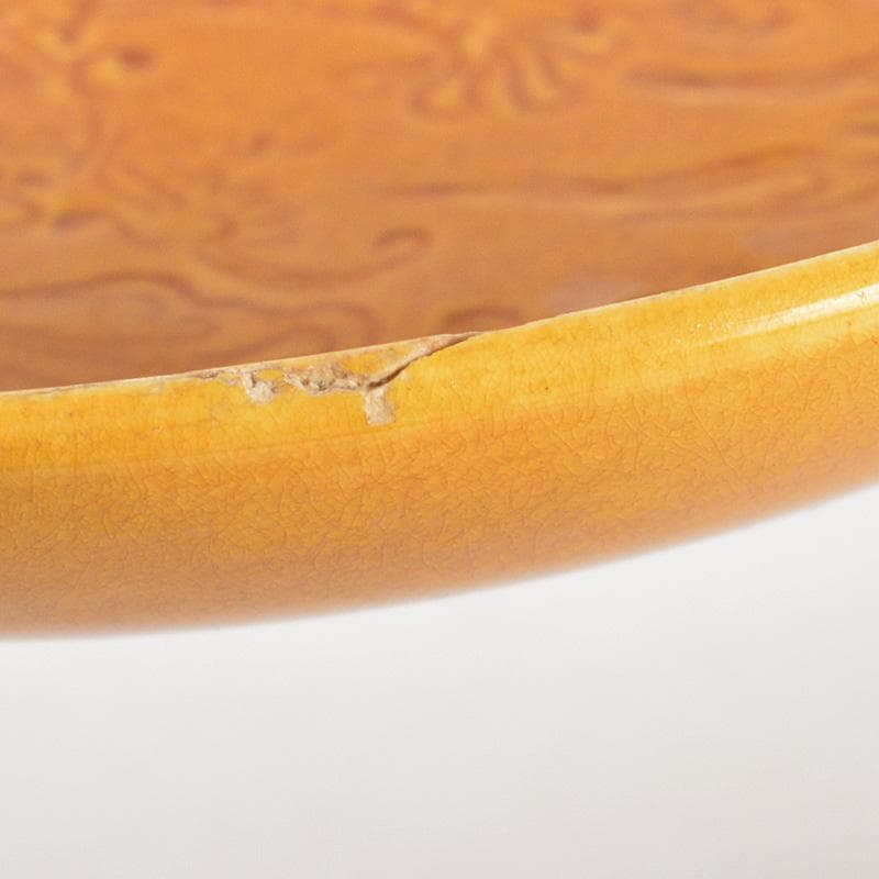 中国　黄交趾　 黄釉　龍文線刻皿　小皿　4客まとめて　D　R6016