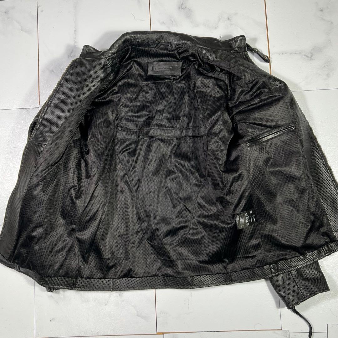 極美品 リューグーレザーズ ブラックパンチングレザー ライダースジャケット Ｌ