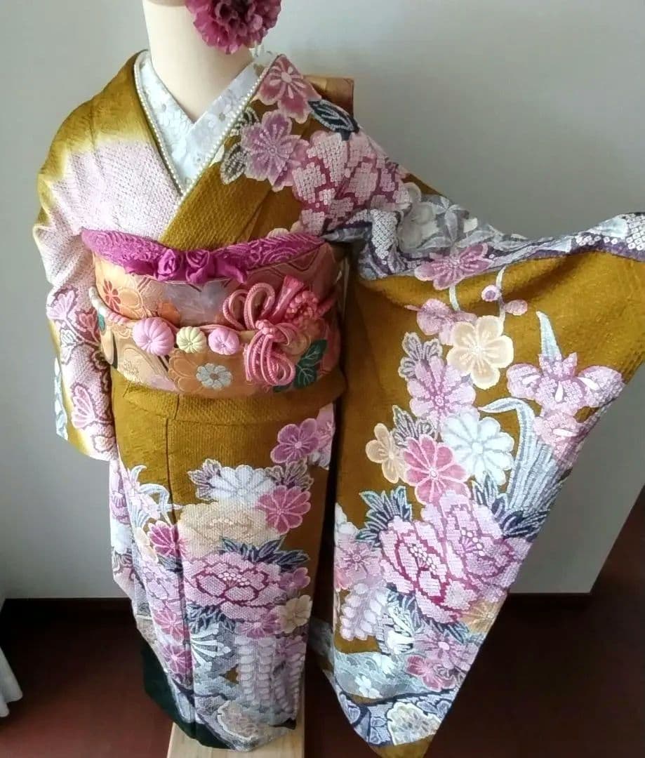 ちょこ様399.ラプンツェルみたい　振袖7点セット　正絹　フルセット　成人式