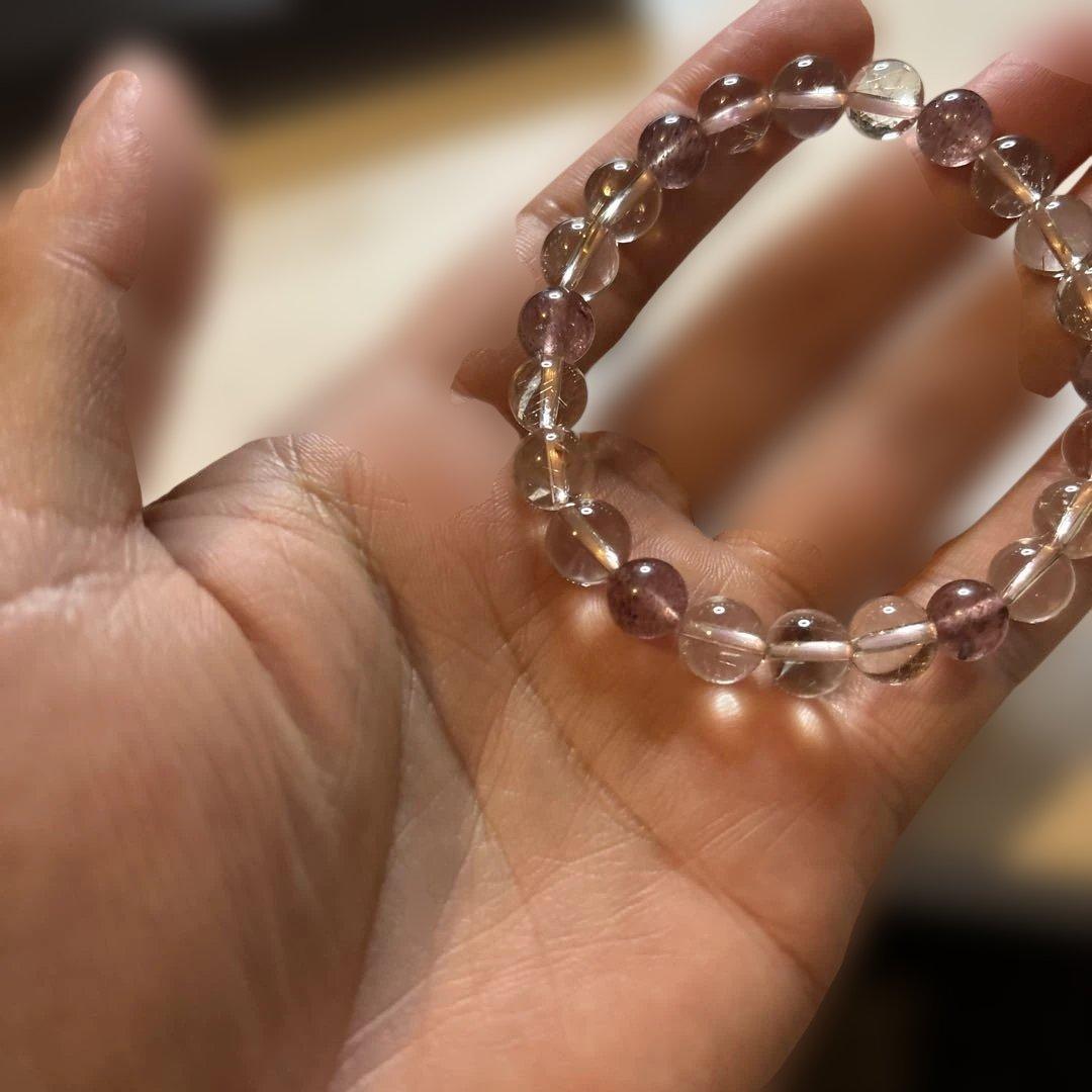 綺麗！ストロベリークオーツと水晶のブレスレット！癒し！